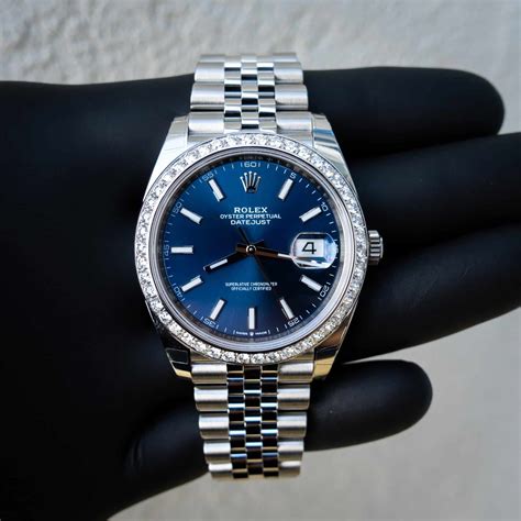 rolex datejust 41 blue dial diamonds|rolex datejust diamond bezel aftermarket.